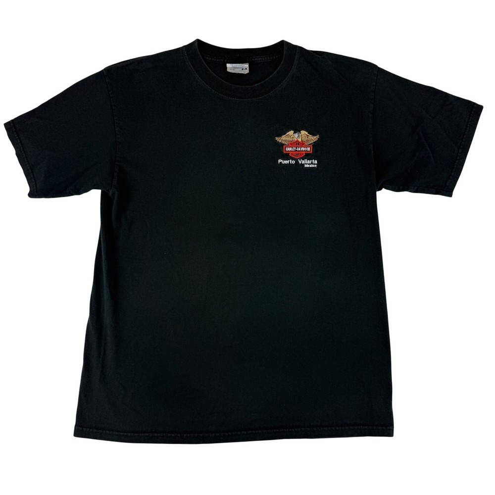 Harley-Davidson T-Shirt Men Large Black Puerto Vallarta Mexico Embroidered Eagle